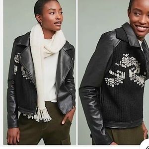 Anthropologie Ett:twa Sweater Trimmed Faux Leather Motto Jacket